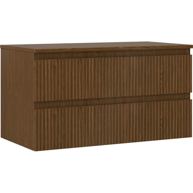 Mexen Rivel bathroom cabinet under the sink 90 cm with countertop, 2 drawers, fluted, walnut - 91A20-09047-2-BFFC86