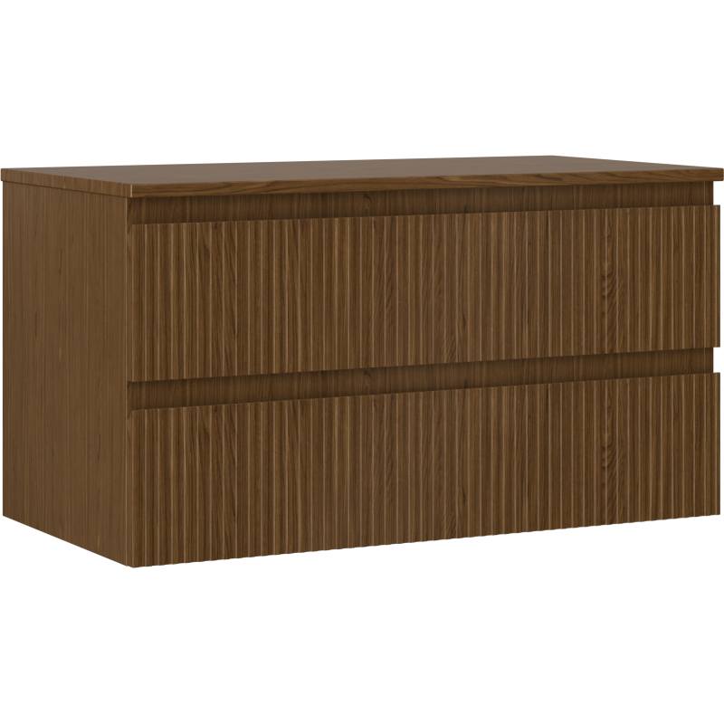 Mexen Rivel bathroom cabinet with countertop 90 cm, 2 drawers, grooved, walnut - 91A20-09047-2-BFFC86