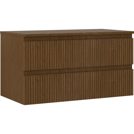 Mexen Rivel bathroom cabinet with countertop 90 cm, 2 drawers, grooved, walnut - 91A20-09047-2-BFFC86