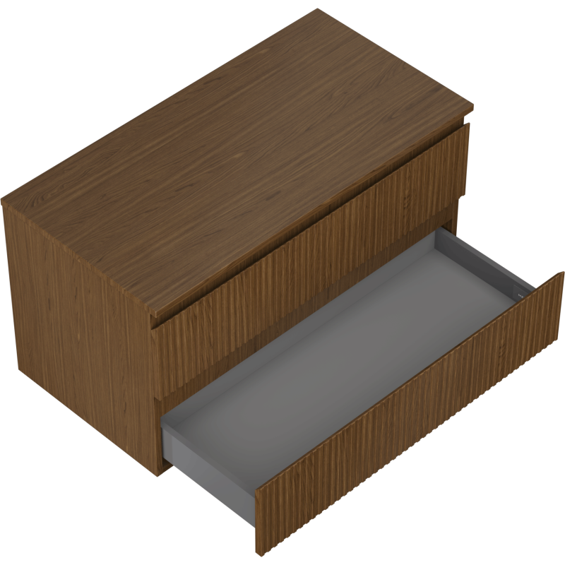 Mexen Rivel bathroom cabinet with countertop 90 cm, 2 drawers, grooved, walnut - 91A20-09047-2-BFFC86