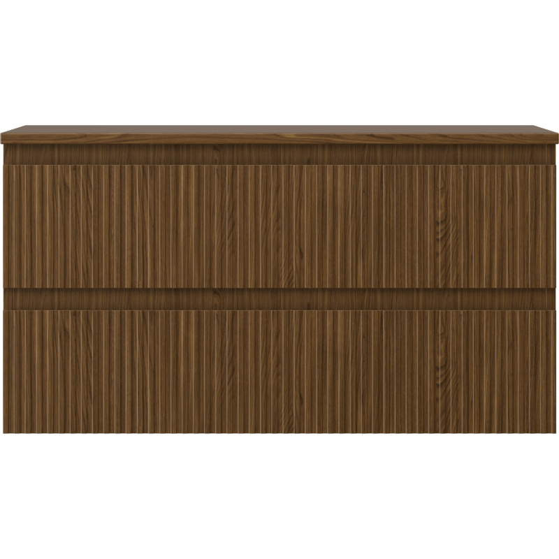 Mexen Rivel bathroom cabinet with countertop 90 cm, 2 drawers, grooved, walnut - 91A20-09047-2-BFFC86