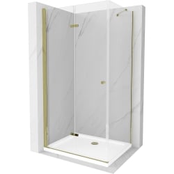 Mexen Lima folding shower cubicle 80 x 70 cm, Transparent, Gold + shower tray Flat - 856-080-070-50-00-4010