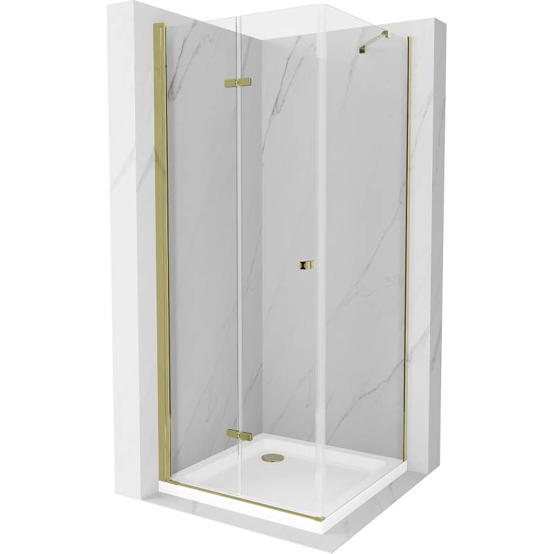 Mexen Lima folding shower cabin 80 x 80 cm, transparent, gold + Flat tray - 856-080-080-50-00-4010