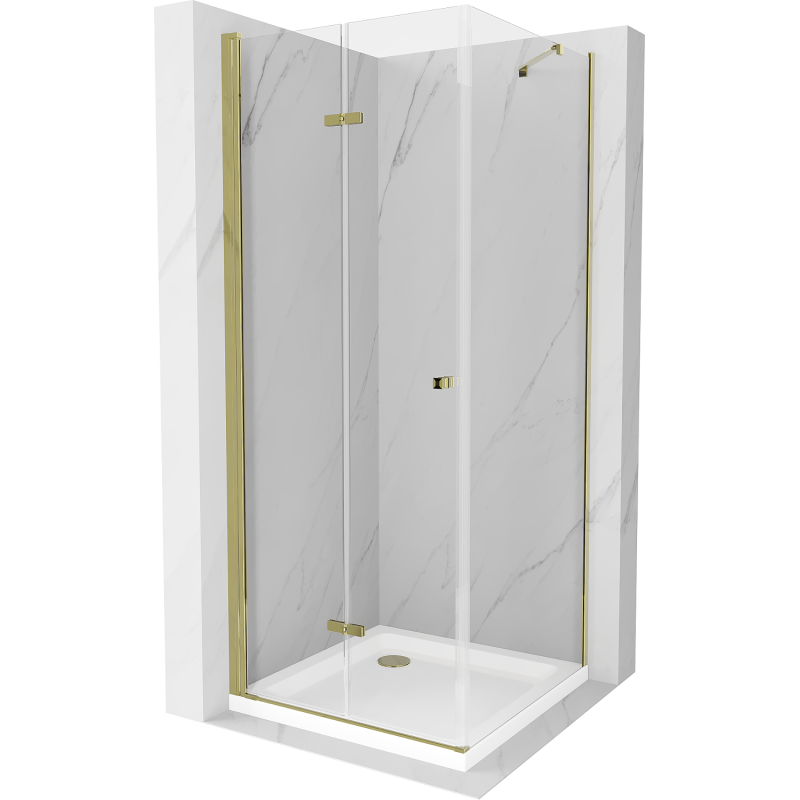 Mexen Lima folding shower cubicle 80 x 80 cm, Transparent, Gold + shower tray Flat - 856-080-080-50-00-4010