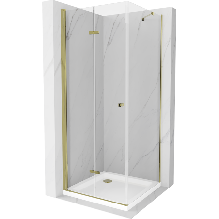 Mexen Lima folding shower cabin 80 x 80 cm, transparent, gold + Flat tray - 856-080-080-50-00-4010