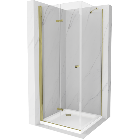 Mexen Lima folding shower cubicle 80 x 80 cm, Transparent, Gold + shower tray Flat - 856-080-080-50-00-4010