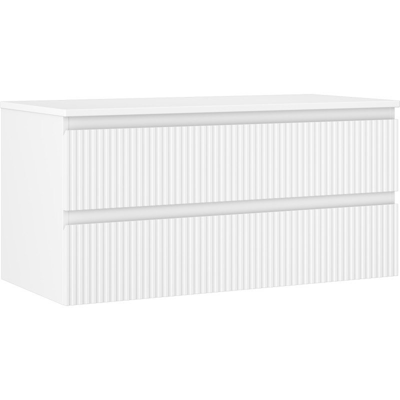 Mexen Rivel 100 cm bathroom vanity cabinet with countertop, 2 drawers, fluted, matt white - 91A20-10047-2-BFFC01