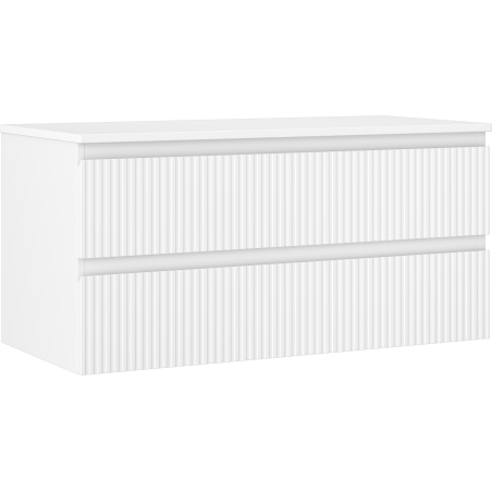 Mexen Rivel bathroom cabinet for sink 100 cm with countertop, 2 drawers, fluted, white matte - 91A20-10047-2-BFFC01