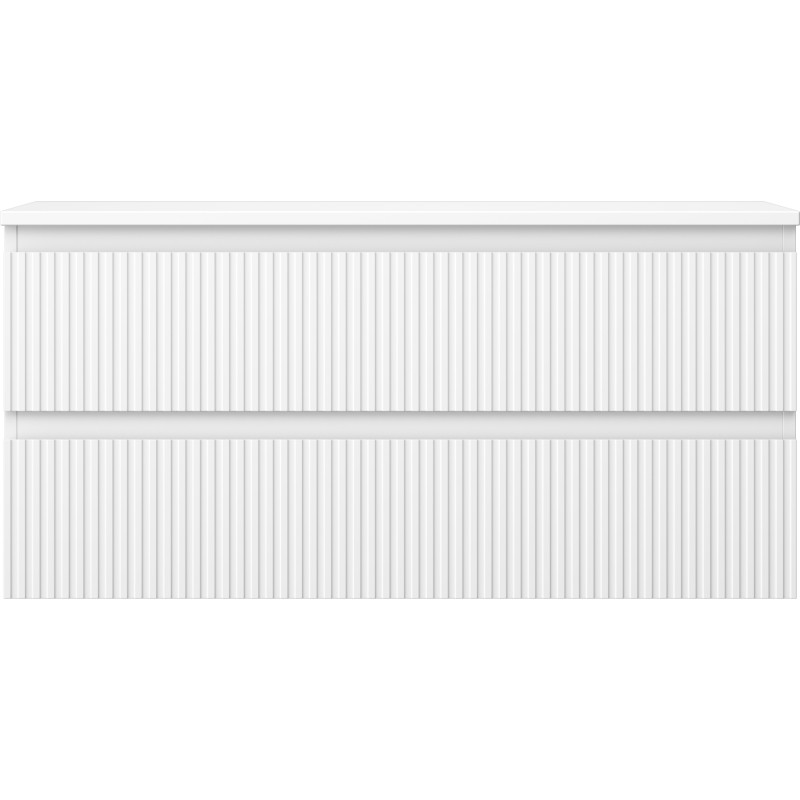 Mexen Rivel 100 cm bathroom vanity cabinet with countertop, 2 drawers, fluted, matt white - 91A20-10047-2-BFFC01