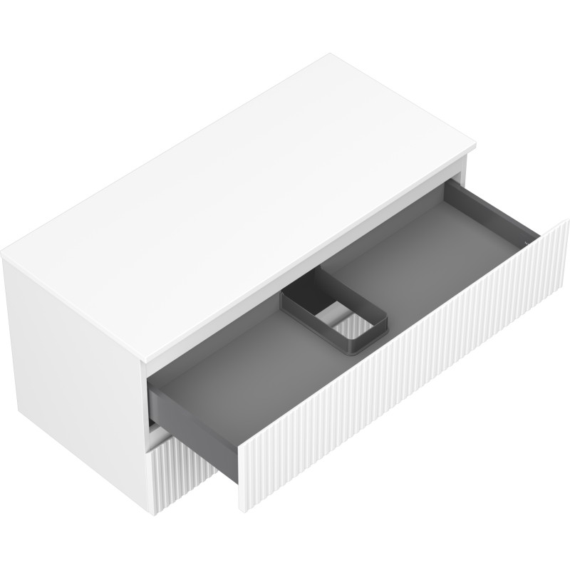 Mexen Rivel 100 cm bathroom vanity cabinet with countertop, 2 drawers, fluted, matt white - 91A20-10047-2-BFFC01