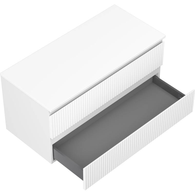 Mexen Rivel 100 cm bathroom vanity cabinet with countertop, 2 drawers, fluted, matt white - 91A20-10047-2-BFFC01