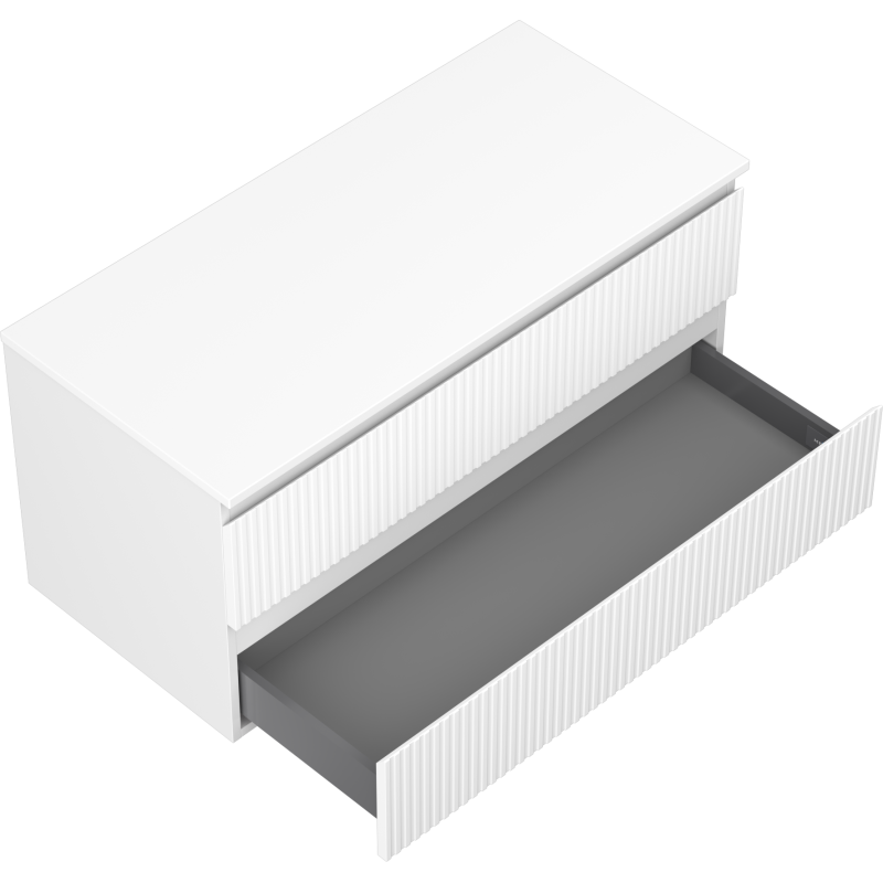 Mexen Rivel bathroom cabinet for sink 100 cm with countertop, 2 drawers, fluted, white matte - 91A20-10047-2-BFFC01