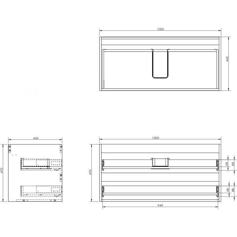 Mexen Rivel bathroom cabinet for sink 100 cm with countertop, 2 drawers, fluted, white matte - 91A20-10047-2-BFFC01