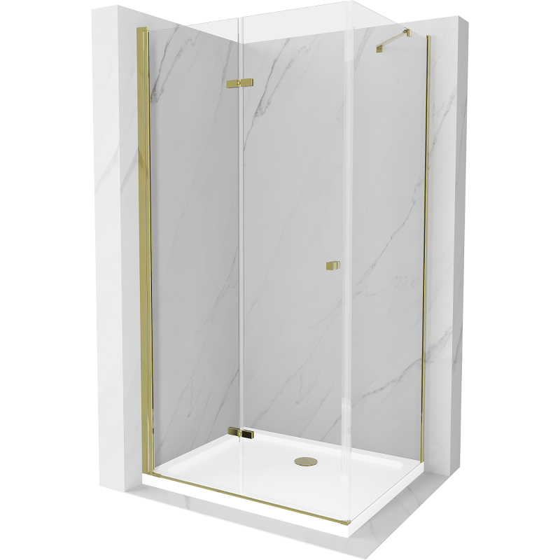 Mexen Lima folding shower cubicle 80 x 90 cm, Transparent, Gold + shower tray Flat - 856-080-090-50-00-4010
