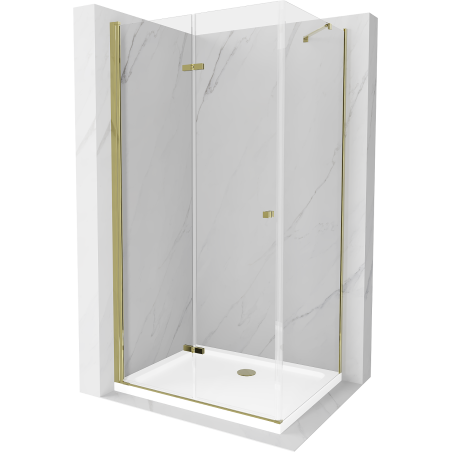 Mexen Lima folding shower cubicle 80 x 90 cm, Transparent, Gold + shower tray Flat - 856-080-090-50-00-4010