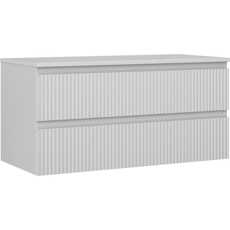 Mexen Rivel 100 cm Under-Sink Bathroom Cabinet with Countertop, 2 Drawers, Ribbed, Matte Gray - 91A20-10047-2-BFFC62