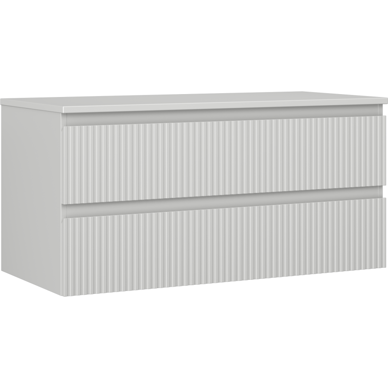 Mexen Rivel bathroom cabinet under sink 100 cm with countertop, 2 drawers, grooved, matte gray - 91A20-10047-2-BFFC62
