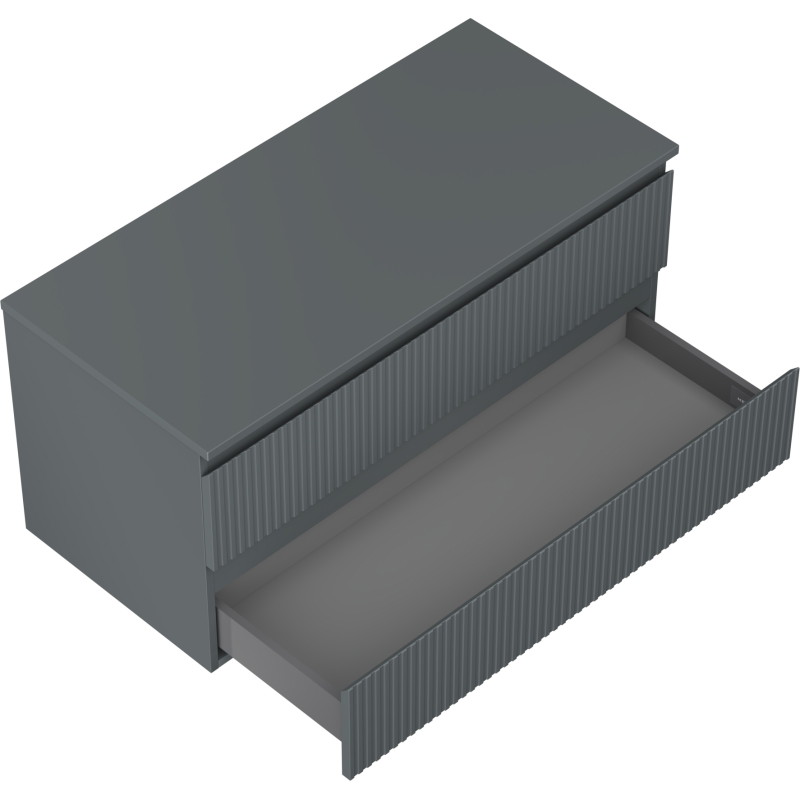 Mexen Rivel bathroom vanity cabinet 100 cm with countertop, 2 drawers, grooved, matte graphite - 91A20-10047-2-BFFC66