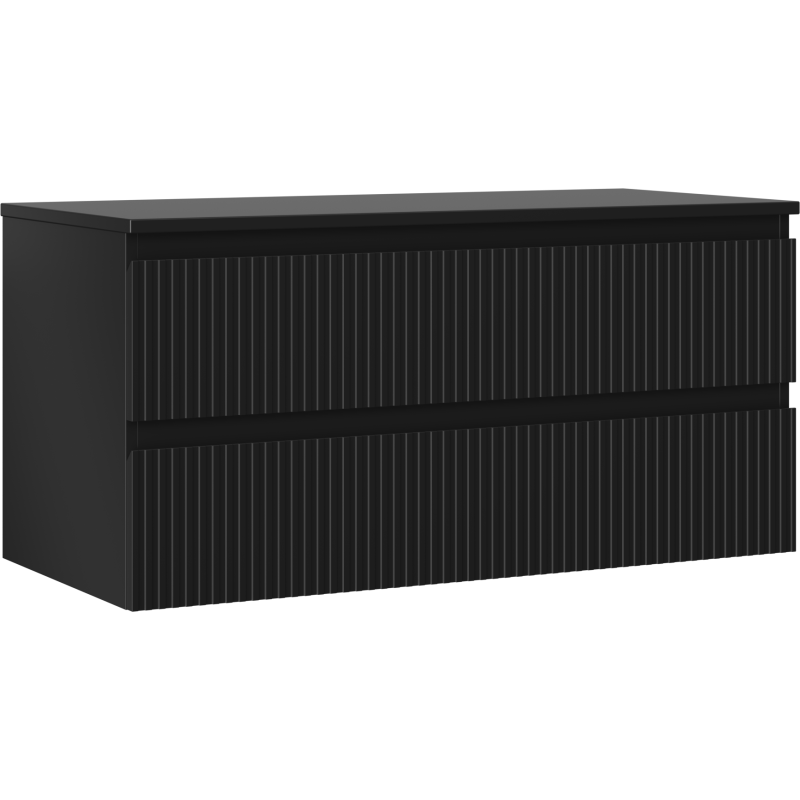 Mexen Rivel bathroom cabinet under sink 100 cm with countertop, 2 drawers, grooved, black matte - 91A20-10047-2-BFFC71