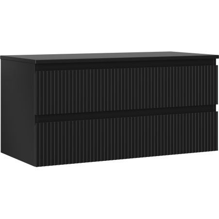 Mexen Rivel bathroom cabinet under-sink 100 cm with countertop, 2 drawers, fluted, black matte - 91A20-10047-2-BFFC71