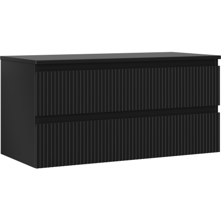 Mexen Rivel bathroom cabinet under sink 100 cm with countertop, 2 drawers, grooved, black matte - 91A20-10047-2-BFFC71