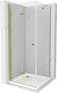 Mexen Lima 90 x 90 cm folding shower enclosure, transparent, gold + Flat shower tray - 856-090-090-50-00-4010
