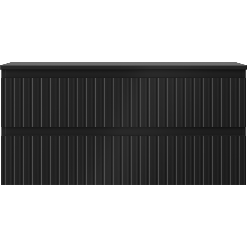 Mexen Rivel bathroom cabinet under-sink 100 cm with countertop, 2 drawers, fluted, black matte - 91A20-10047-2-BFFC71