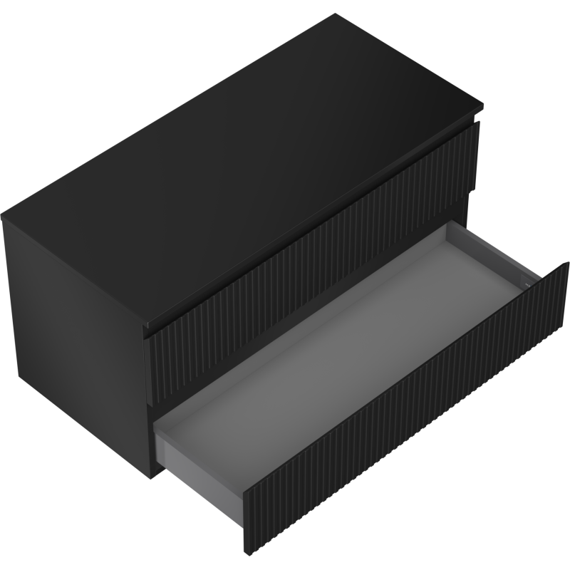 Mexen Rivel bathroom cabinet under-sink 100 cm with countertop, 2 drawers, fluted, black matte - 91A20-10047-2-BFFC71