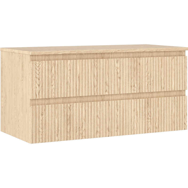 Mexen Rivel 100 cm under-sink bathroom cabinet with countertop, 2 drawers, grooved, oak - 91A20-10047-2-BFFC81