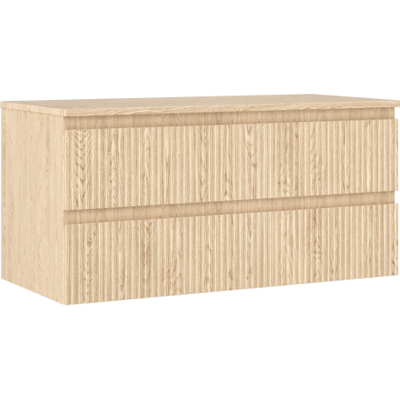 Mexen Rivel 100 cm under-sink bathroom cabinet with countertop, 2 drawers, grooved, oak - 91A20-10047-2-BFFC81