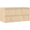 Mexen Rivel 100 cm under-sink bathroom cabinet with countertop, 2 drawers, grooved, oak - 91A20-10047-2-BFFC81