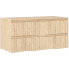 Mexen Rivel bathroom cabinet under-sink 100 cm with countertop, 2 drawers, grooved, oak - 91A20-10047-2-BFFC81