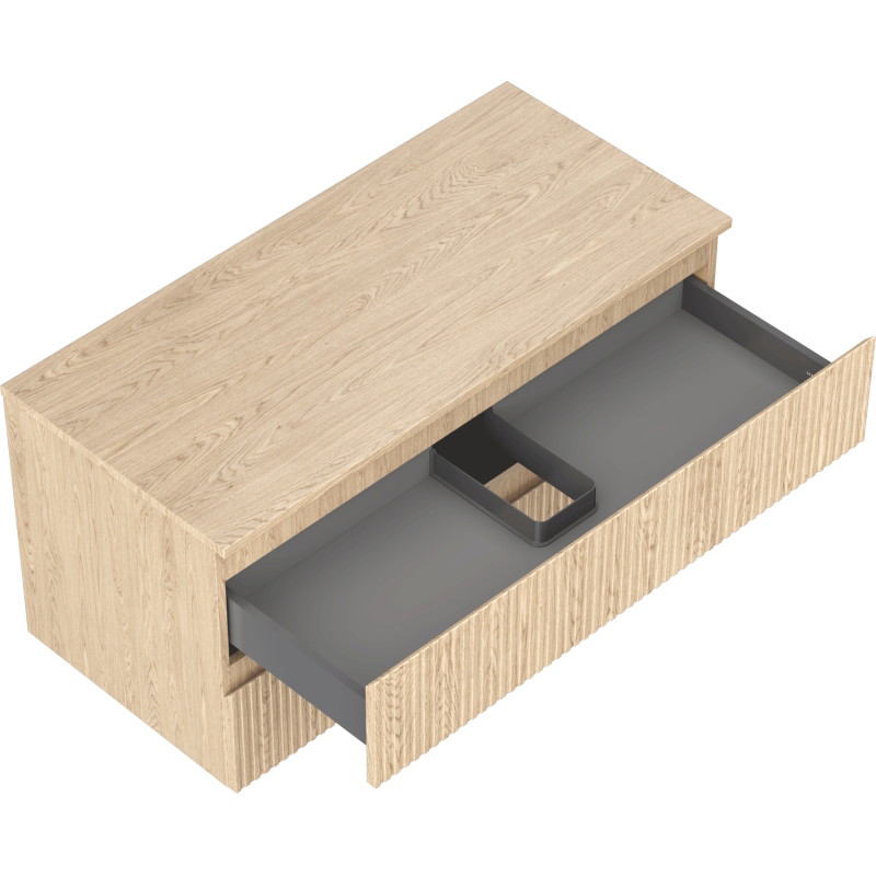 Mexen Rivel 100 cm under-sink bathroom cabinet with countertop, 2 drawers, grooved, oak - 91A20-10047-2-BFFC81