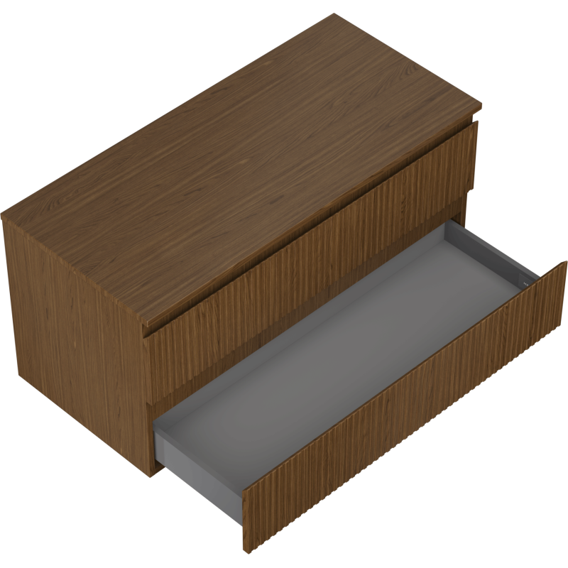 Mexen Rivel bathroom cabinet for washbasin 100 cm with countertop, 2 drawers, fluted, walnut - 91A20-10047-2-BFFC86