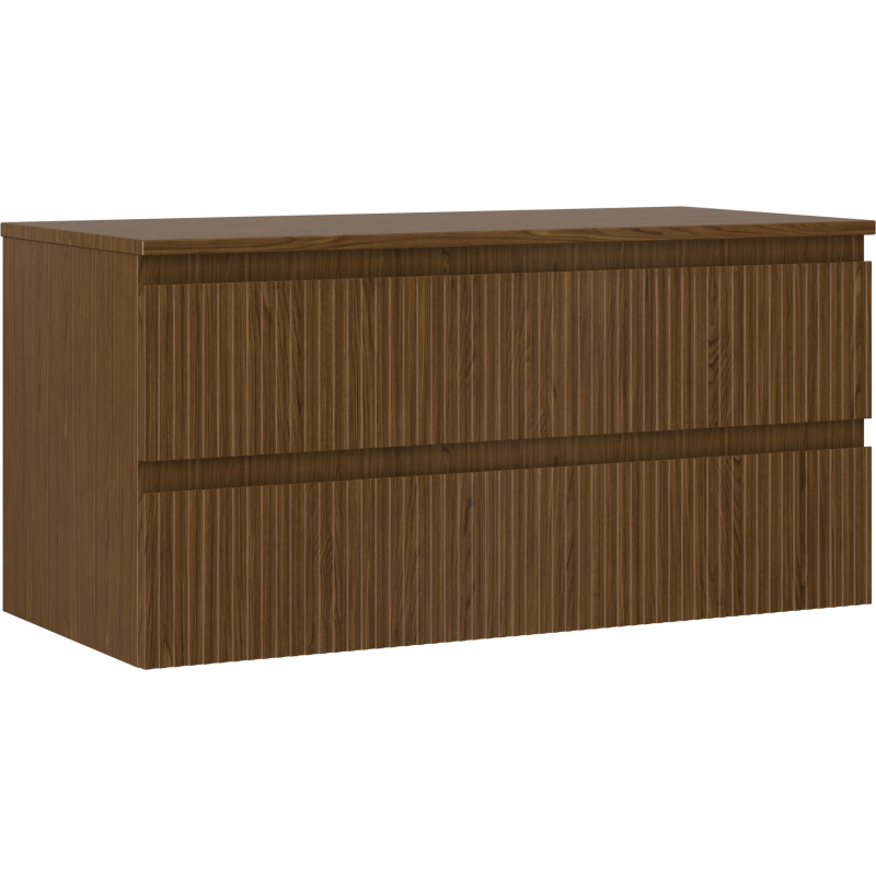 Mexen Rivel bathroom cabinet for washbasin 100 cm with countertop, 2 drawers, fluted, walnut - 91A20-10047-2-BFFC86