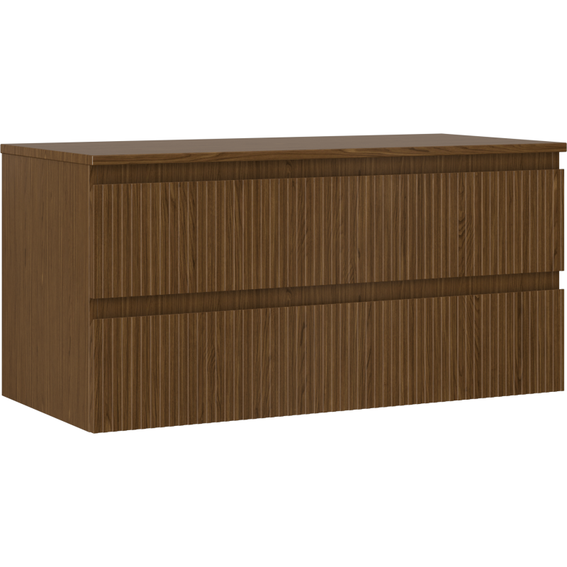 Mexen Rivel bathroom cabinet under sink 100 cm with countertop, 2 drawers, grooved, walnut - 91A20-10047-2-BFFC86