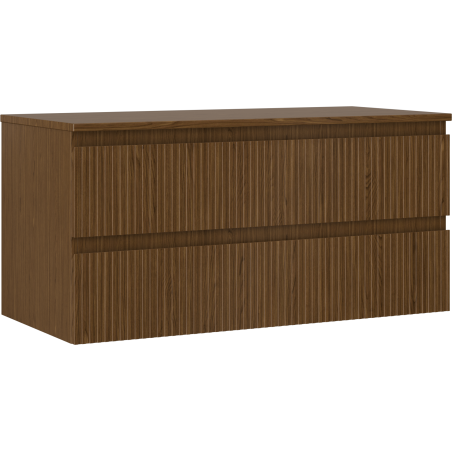Mexen Rivel bathroom cabinet for washbasin 100 cm with countertop, 2 drawers, fluted, walnut - 91A20-10047-2-BFFC86