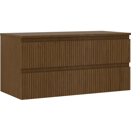 Mexen Rivel bathroom cabinet under sink 100 cm with countertop, 2 drawers, grooved, walnut - 91A20-10047-2-BFFC86