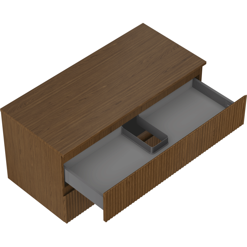 Mexen Rivel bathroom cabinet for washbasin 100 cm with countertop, 2 drawers, fluted, walnut - 91A20-10047-2-BFFC86