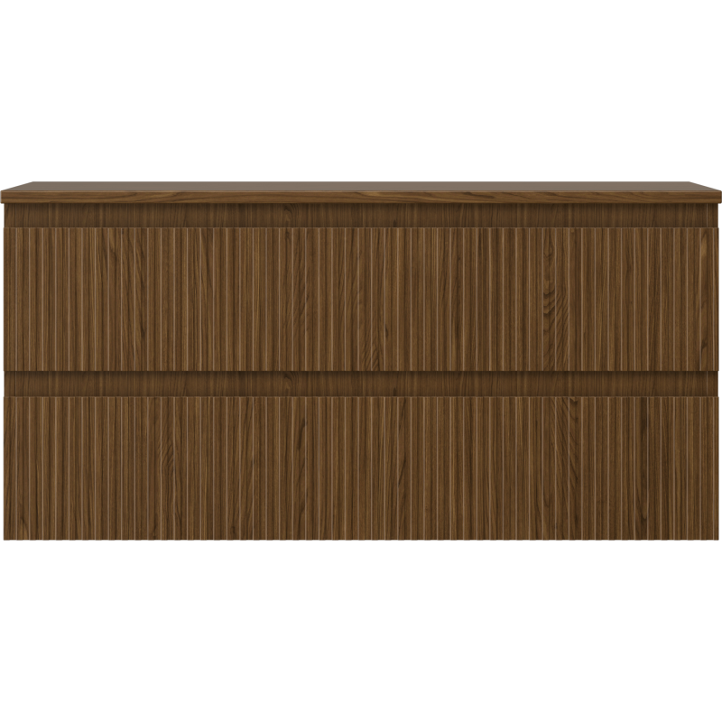 Mexen Rivel bathroom cabinet for washbasin 100 cm with countertop, 2 drawers, fluted, walnut - 91A20-10047-2-BFFC86