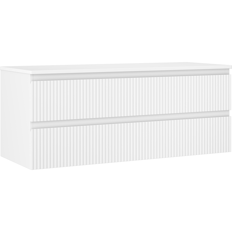 Mexen Rivel bathroom cabinet with countertop 120 cm with 2 drawers, fluted, matte white - 91A20-12047-2-BFFC01