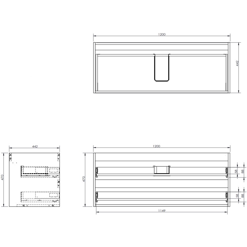 Mexen Rivel 120 cm Under-Sink Bathroom Cabinet with Countertop, 2 Drawers, Grooved, Matte Graphite - 91A20-12047-2-BFFC66
