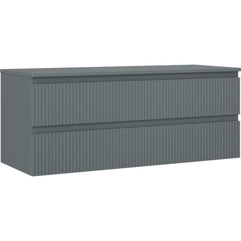 Mexen Rivel 120 cm Under-Sink Bathroom Cabinet with Countertop, 2 Drawers, Grooved, Matte Graphite - 91A20-12047-2-BFFC66