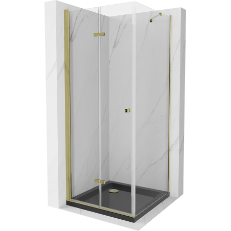 Mexen Lima Folding Shower Enclosure 90 x 90 cm, Transparent, Gold + Flat Tray, Black - 856-090-090-50-00-4070G