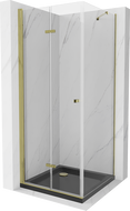 Mexen Lima folding shower cubicle 90 x 90 cm, Transparent, Gold + shower tray Flat, Black - 856-090-090-50-00-4070G