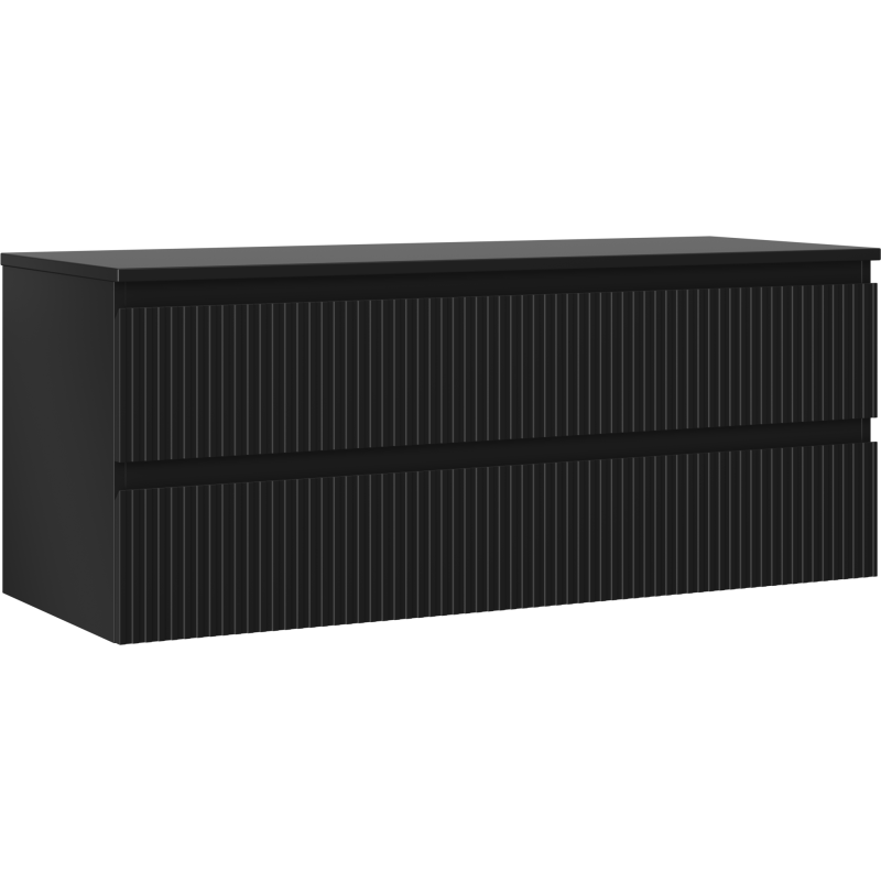 Mexen Rivel bathroom cabinet under sink 120 cm with countertop, 2 drawers, fluted, matte black - 91A20-12047-2-BFFC71