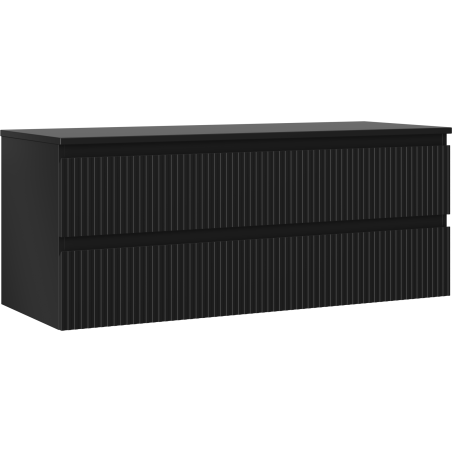 Mexen Rivel bathroom cabinet under sink 120 cm with countertop, 2 drawers, fluted, matte black - 91A20-12047-2-BFFC71