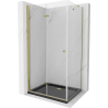 Mexen Lima folding shower cubicle 100 x 80 cm, Transparent, Gold + shower tray Flat, Black - 856-100-080-50-00-4070G