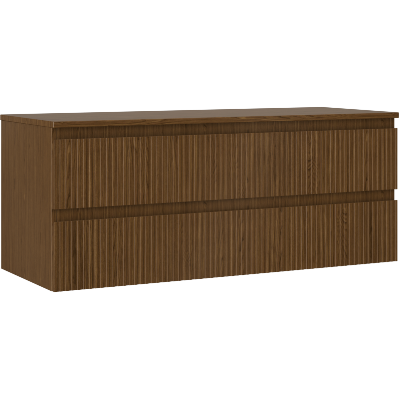 Mexen Rivel bathroom cabinet for under sink 120 cm with countertop, 2 drawers, grooved, walnut - 91A20-12047-2-BFFC86