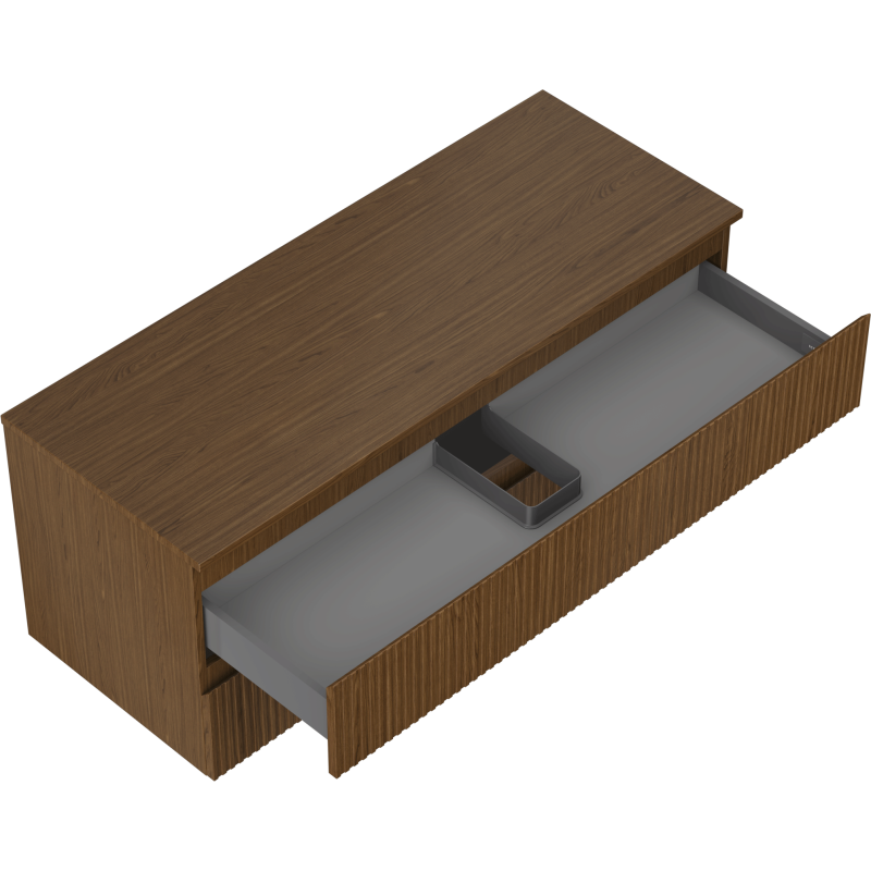 Mexen Rivel bathroom cabinet for under sink 120 cm with countertop, 2 drawers, grooved, walnut - 91A20-12047-2-BFFC86